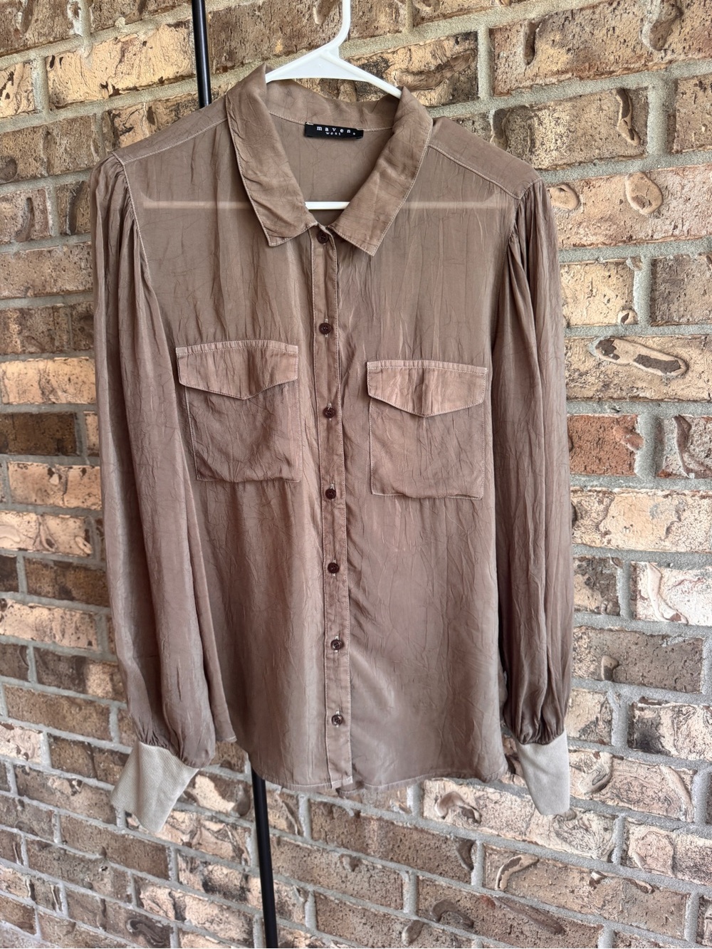 Maven West Long Sleeve Rib Cuff Button Up Shirt 100% Cupro Size S - Picture 9 of 12